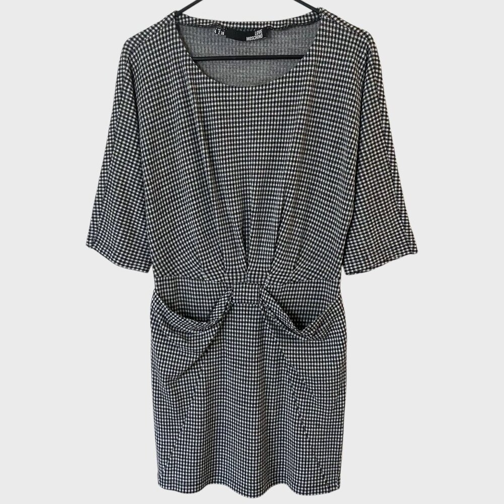 Love Moschino Gingham 3/4 Sleeve Cinched Mini Dress Women's Size 2 Wool Blend